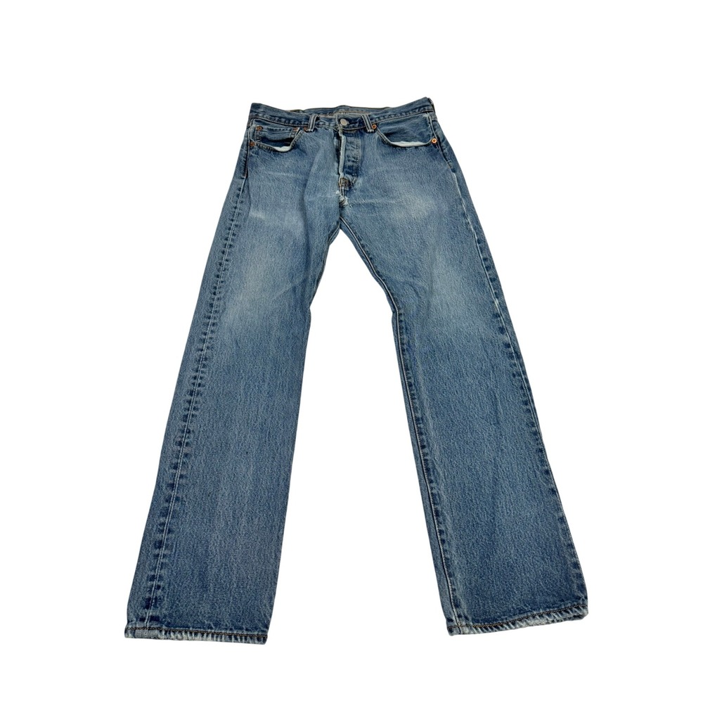 Vintage Levi 501 Jeans 1990s Mens 31x32 Blue Denim Button Fly Distressed - Picture 2 of 7